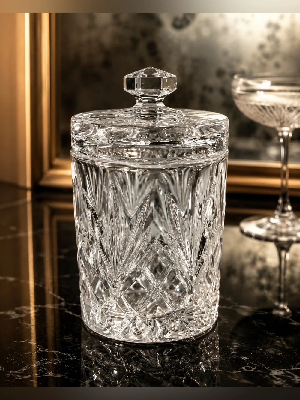 Vintage Bohemian Czech Cut Crystal Biscuit Jar Ice Bucket